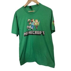 Minecraft 2-Sided Graphic Men's Medium Green Chromebook T-Shirt-431